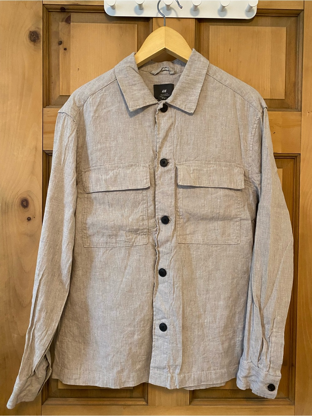 H&M Men's Light Beige Button-Front Shirt Jacket